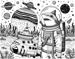 astronauten-hai-im-weltraum-malen-vorlage