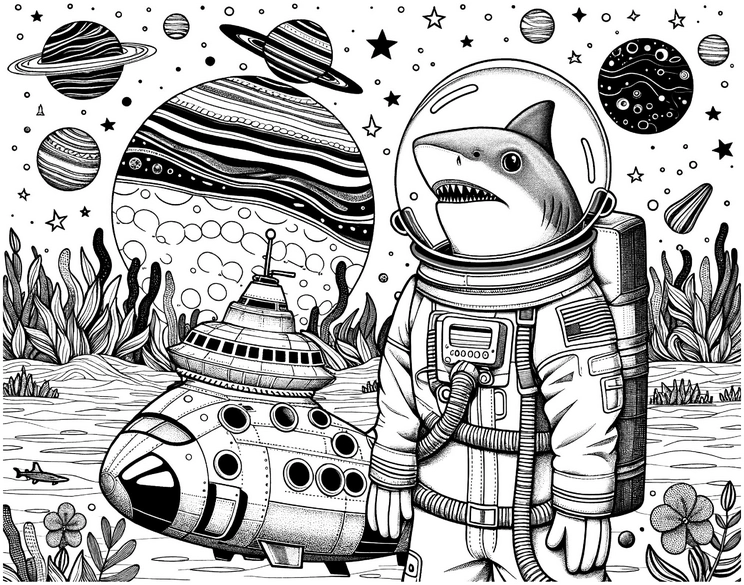 astronauten-hai-im-weltraum-malen-vorlage