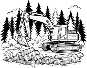 bagger-im-wald-holzstaemme-malvorlage