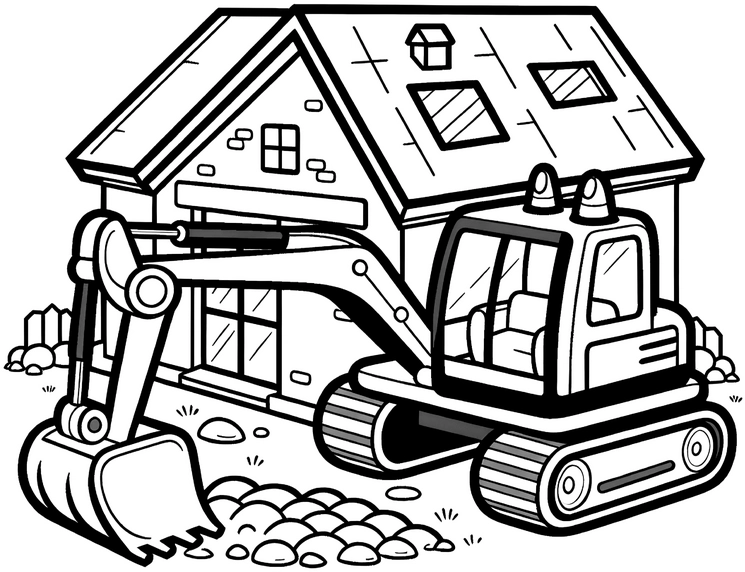 bagger-vor-einem-haus-malvorlage