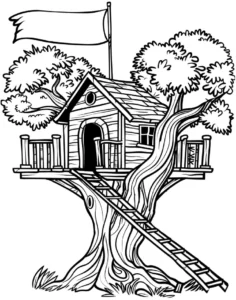 baumhaus-ausmalbild-mit-faehnchen