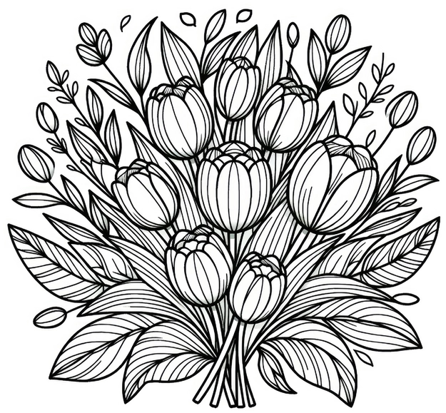 blumen-ausmalvorlage-tulpen-bouquet