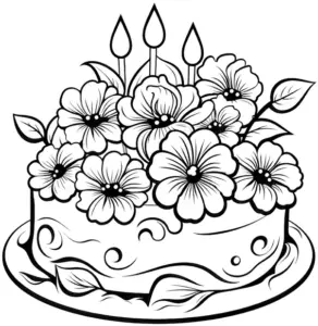 blumentorte-mit-blumen-und-kerzen-malvorlage