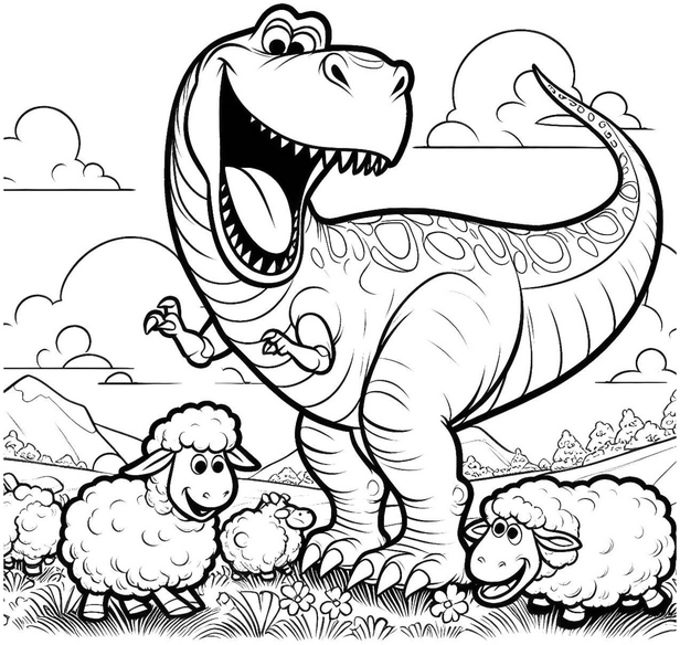 dinosaurier-mit-schafen-in-der-natur