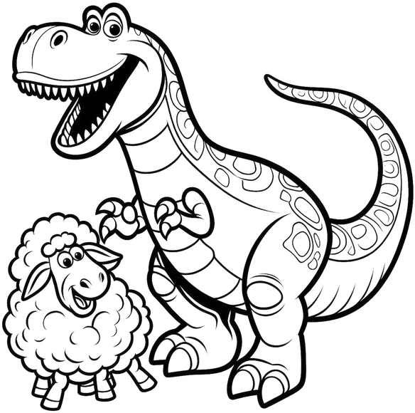 dinosaurier-und-schaf-malvorlage-ausmalbild