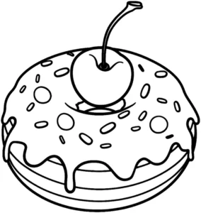 donut-mit-kirsche-und-zuckerguss-malvorlage