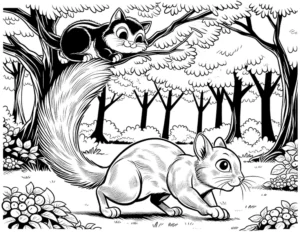 eichhoernchen-katze-im-wald-ausmalvorlage