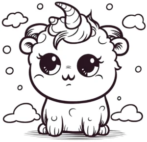 einfaches-einhorn-mit-wolken-ausmalvorlage