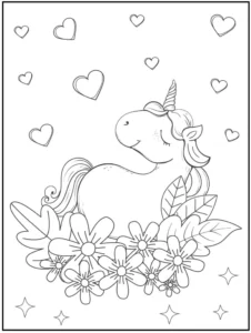 einhorn-herzen-blumen-ausmalvorlage