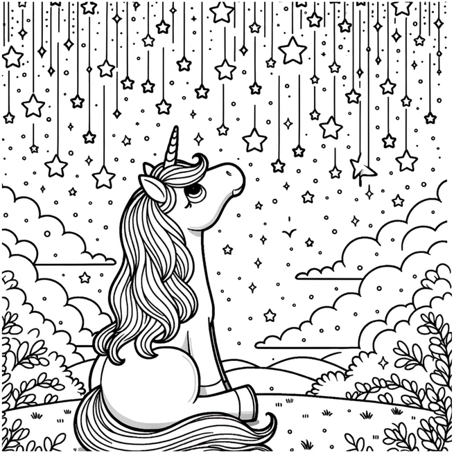 einhorn-im-sternenhimmel-malvorlage