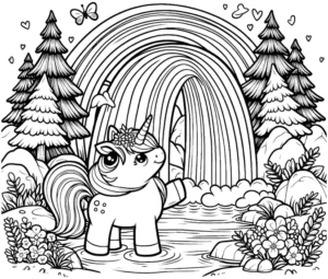 einhorn-mit-blumen-und-regenbogen-malvorlage