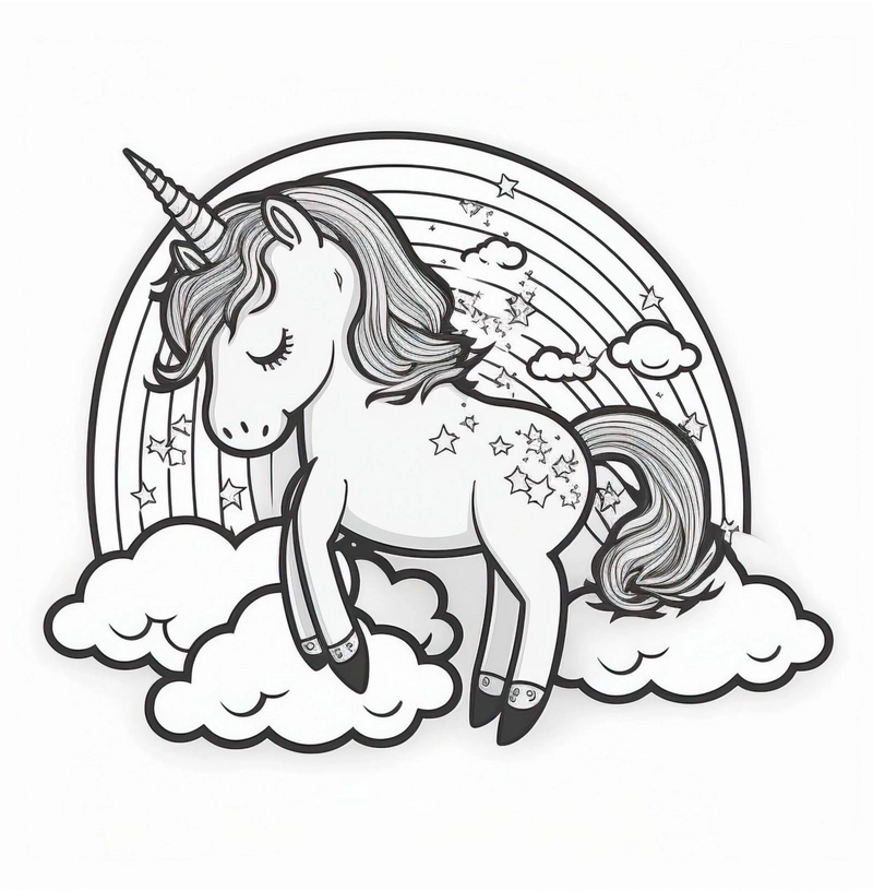einhorn-regenbogen-wolken-ausmalvorlage