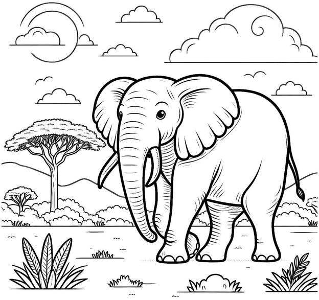 elefant-in-der-natur-ausmalvorlage