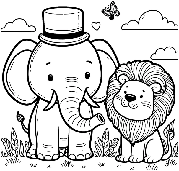 elefant-und-loewe-freunde-in-der-natur