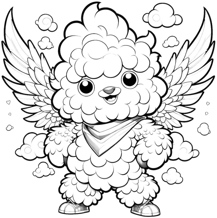 flauschiges-wesen-mit-fluegel-und-schal