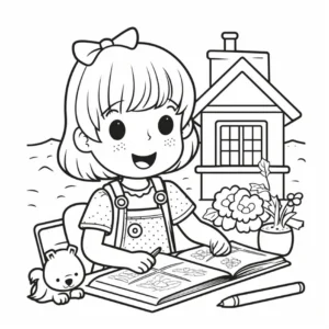 fröhliches-schulmädchen-mit-malbuch-und-haustier