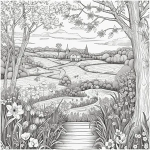 fruehlingslandschaft-mit-blumen-und-haus-ausmalen