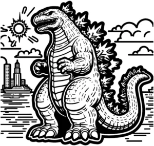 godzilla-malvorlage-in-stadtlandschaft-mit-sonne