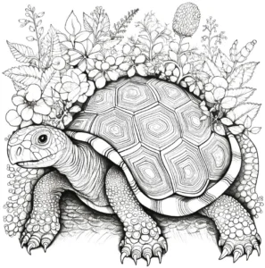 grosse-schildkroete-mit-blumen-und-pflanzen