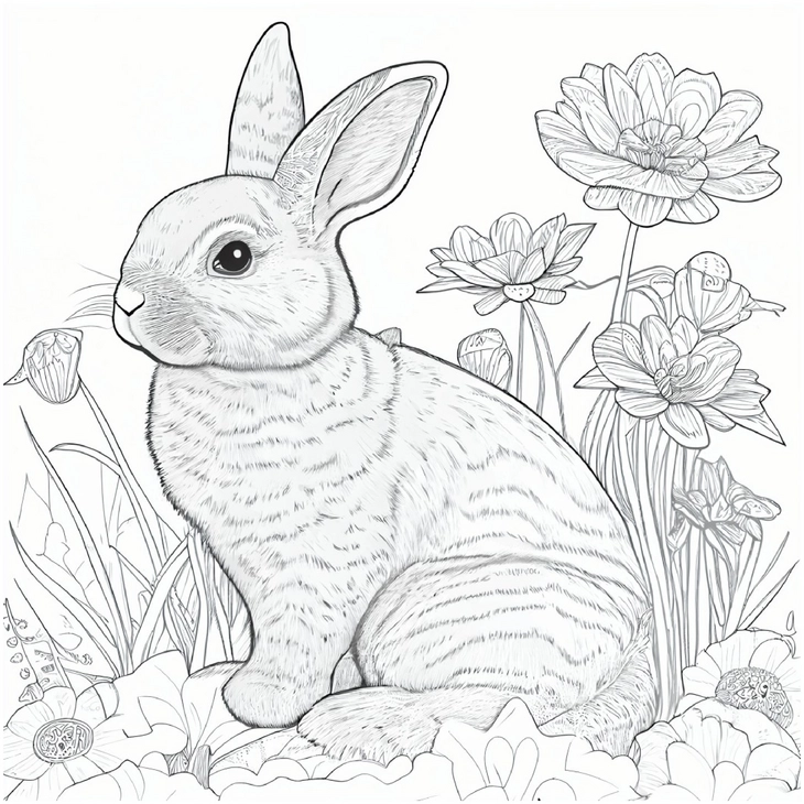 hase-unter-blumen-ausmalvorlage