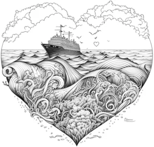 herz-mit-schiff-und-wellen-ausmalbild