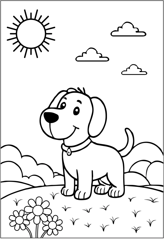 hund-auf-einer-wiese-ausmalvorlage