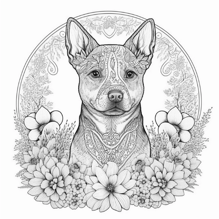 hund-mit-blumen-ausmalvorlage