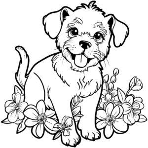 hund-zwischen-blumen-ausmalen