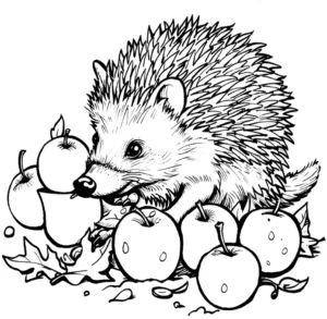 igel-umgeben-von-aepfeln-malvorlage