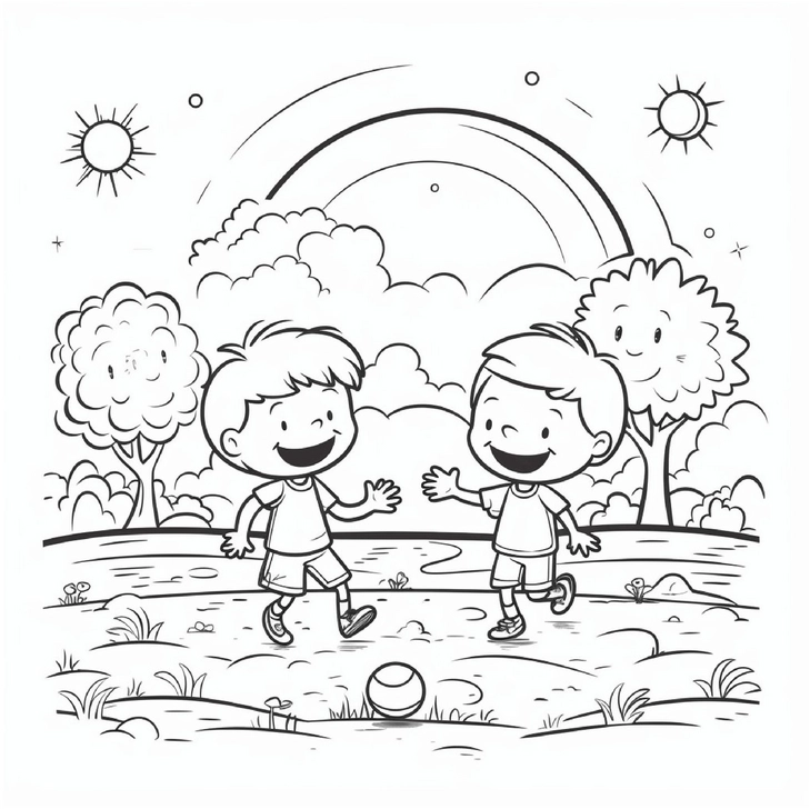 jungen-spielen-im-sommer-mit-ball-und-regenbogen