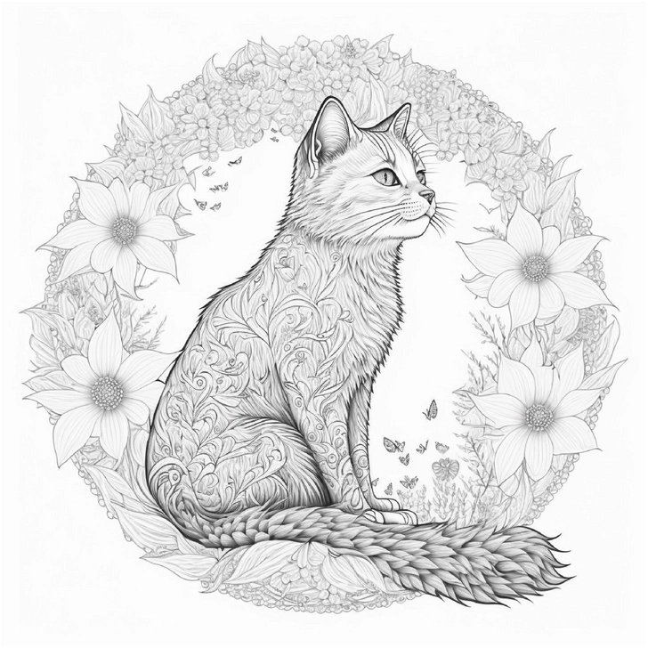 katze-im-blumenkranz-ausmalvorlage