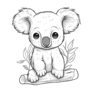koala-auf-einem-baumstamm-mit-blaettern