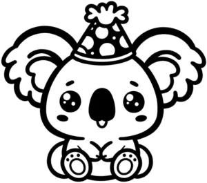 koala-bärchen-mit-partyhut-ausmalbild