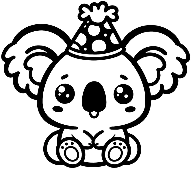 koala-bärchen-mit-partyhut-ausmalbild
