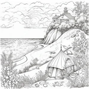 kuestenlandschaft-mit-zelt-und-haus