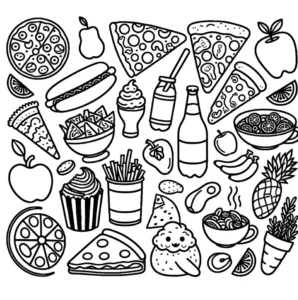 lebensmittel-ausmalvorlagen-pizza-eis-und-obst
