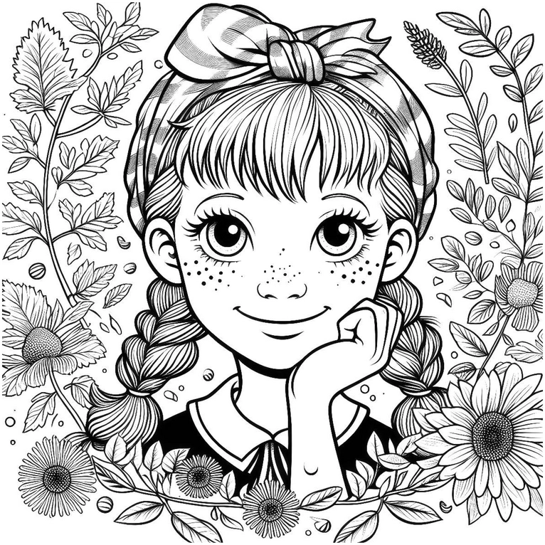 maedchen-mit-blumen-ausmalbild