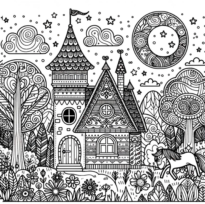 maerchenhaftes-haus-und-pferd-in-fantasiewelt