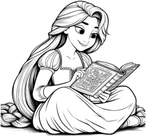 maerchenhaftes-maedchen-mit-buch-ausmalvorlage