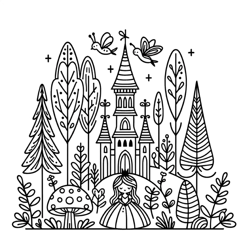maerchenhaftes-schloss-mit-maedchen-und-voegeln
