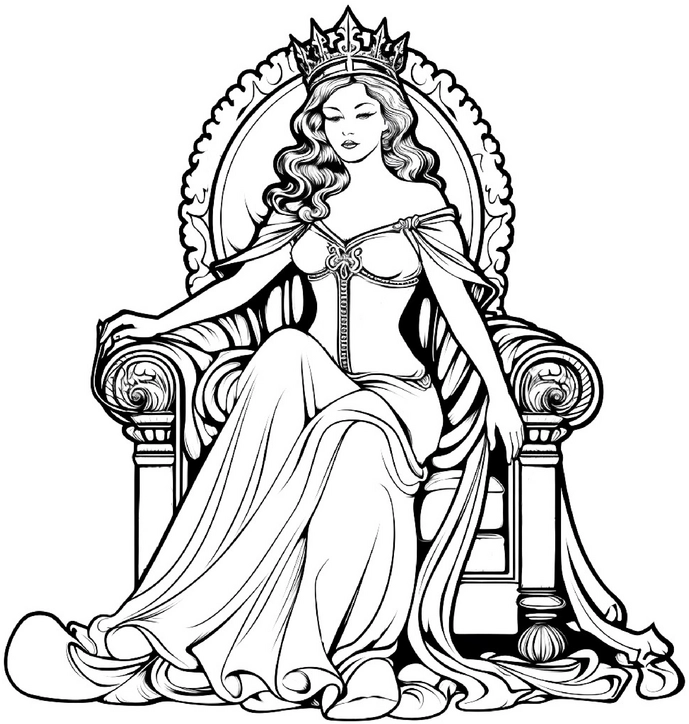 majestetische-koenigin-auf-thron-malvorlage