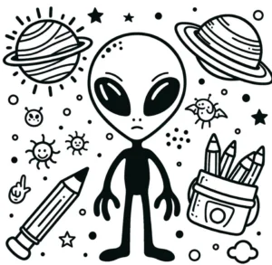 malvorlage-alien-im-weltall-mit-planeten-und-kreaturen