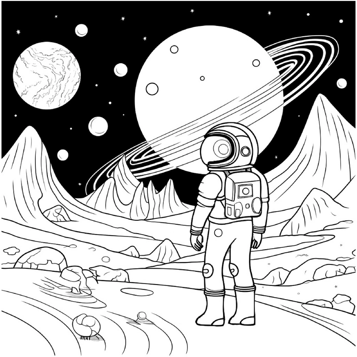 malvorlage-astronaut-im-weltall-landschaft