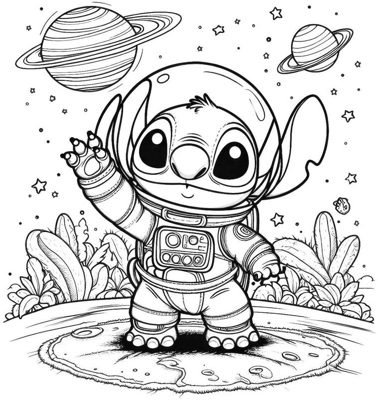 malvorlage-astronaut-im-weltall-mit-planeten