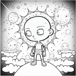 malvorlage-astronaut-im-weltall-mit-sonne-und-planeten