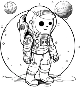 malvorlage-astronaut-im-weltraum-umgeben-von-planeten