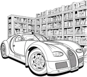 malvorlage-auto-in-der-bibliothek