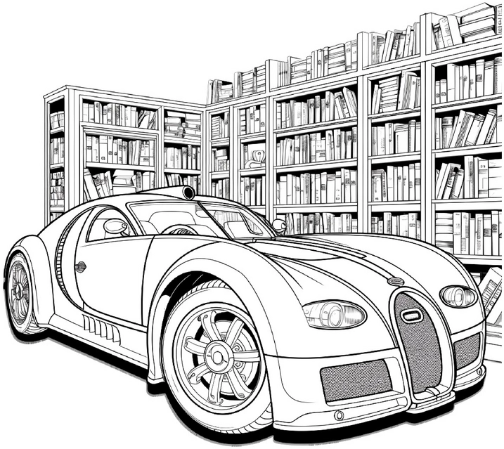 malvorlage-auto-in-der-bibliothek