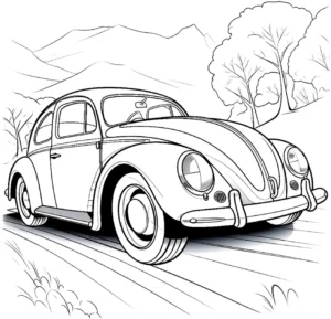 malvorlage-auto-in-landschaft-mit-baeumen-und-bergen