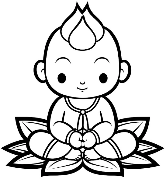 malvorlage-baby-in-meditationspose-auf-blaettern